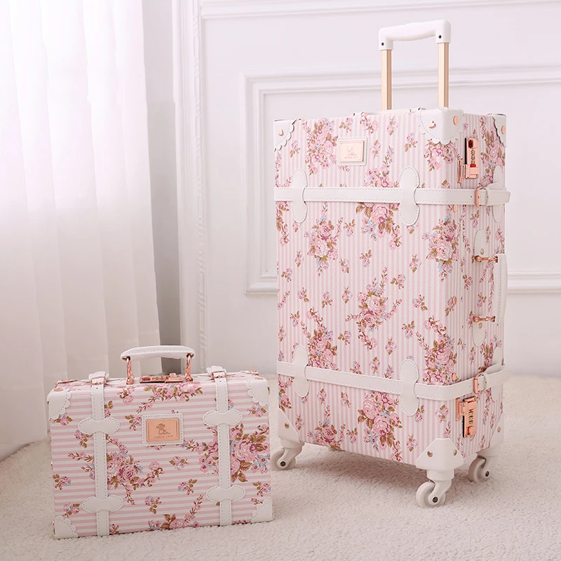 Retro bagagem bonito flor de cerejeira rosa trole caso silencioso roda giratória 20 polegada mala de cabine viagem 22/24/26/28 polegada conjunto