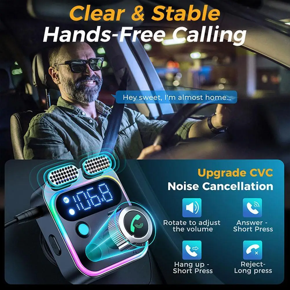 2024 Bluetooth 5,3 FM Sender für Auto stärker Dual Mics Deep Bass Sound 48W PD & QC 3,0 Auto ladegerät Bluetooth Adapter
