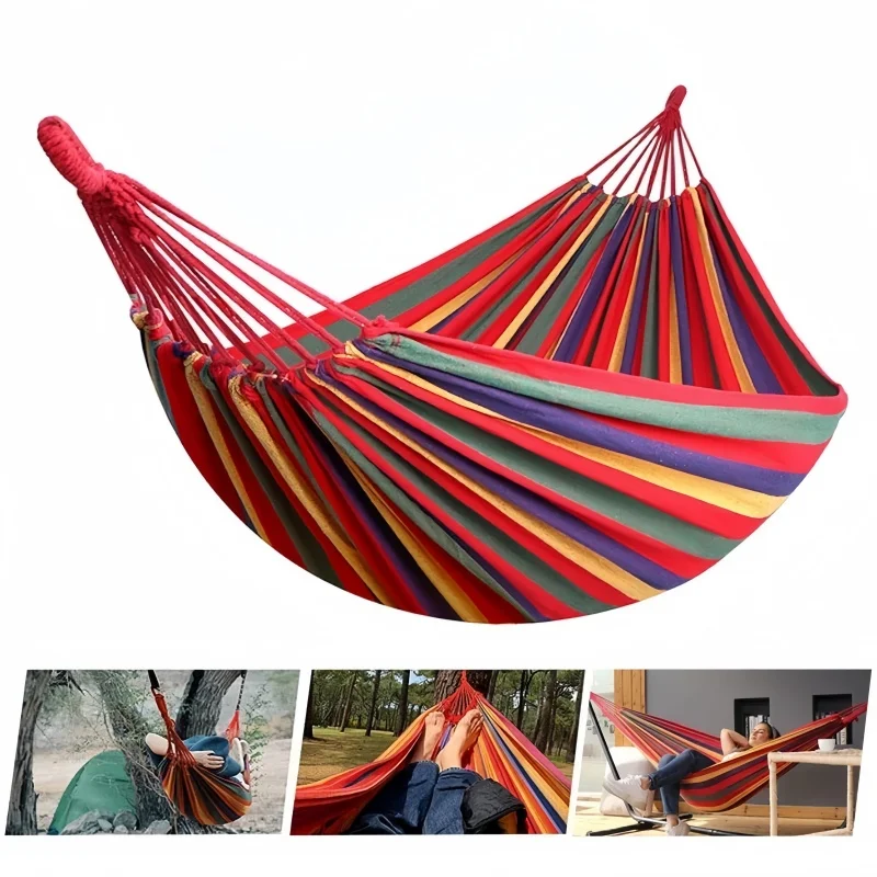Outdoor canvas hammock, hanging rope hammock, portable indoor and outdoor hammock, suitable for camping and backyard use