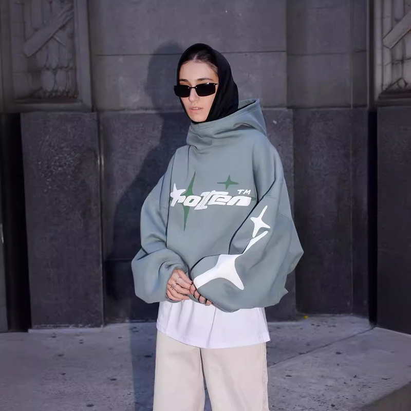 Sudadera con capucha de Hip Hop Street para parejas, Sudadera con capucha con estampado de espuma, sudadera informal holgada, ropa de tendencia para hombres y mujeres