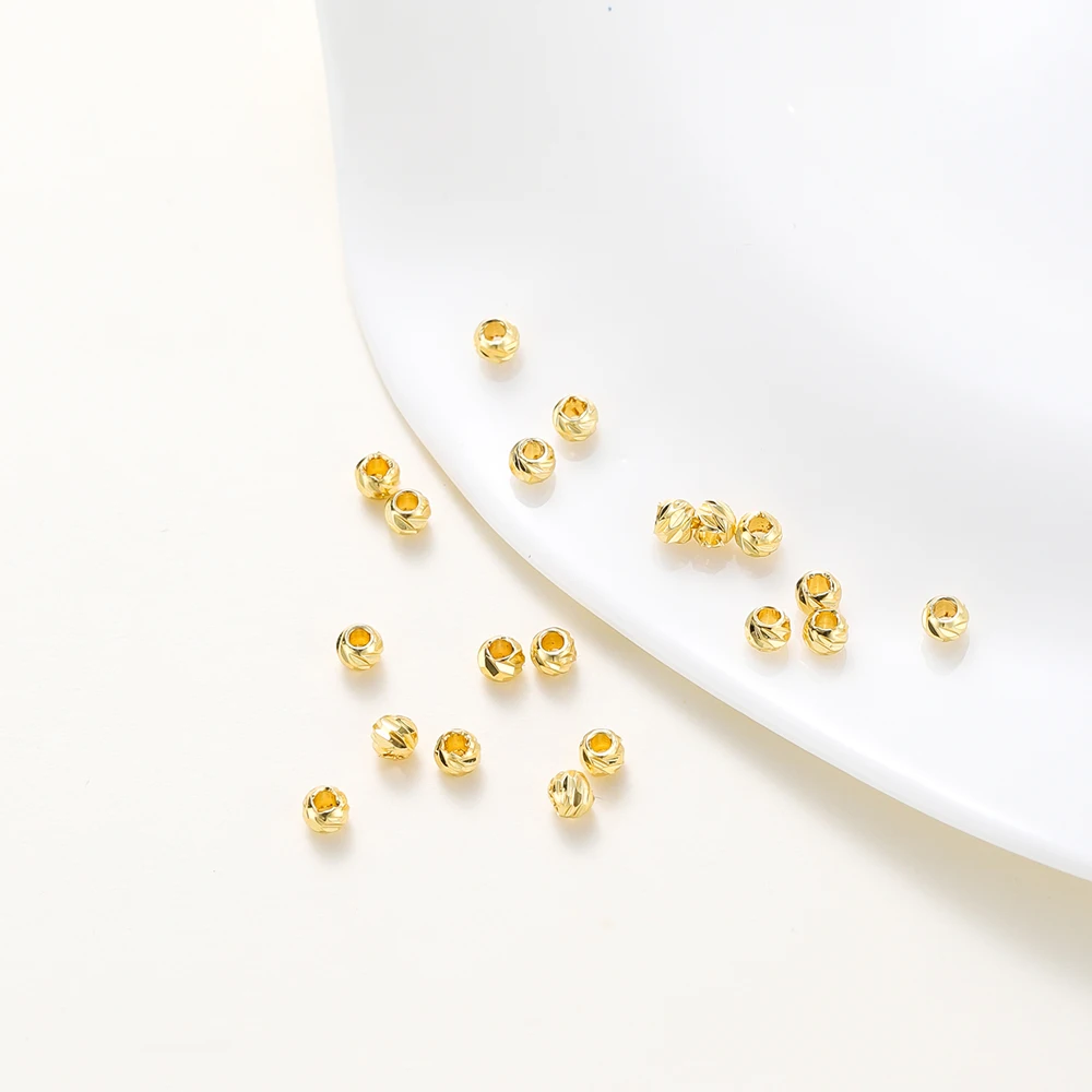 DIY ジュエリーアクセサリー 14 K/18 K ゴールドメッキストライプカットフラワービーズ 2.5/3/4/5/6 ミリメートルスペーサービーズバルクハンドビーズ素材