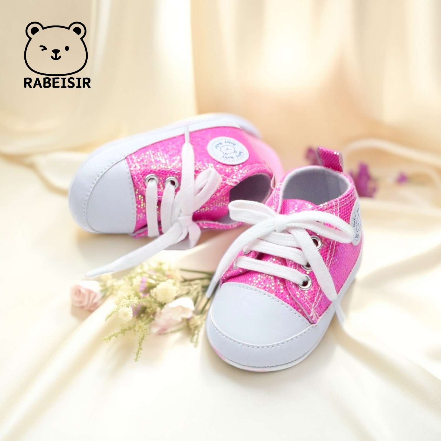 Men's and women's canvas shoes for infants aged 0-18 months, soft soled breathable anti slip sequin style