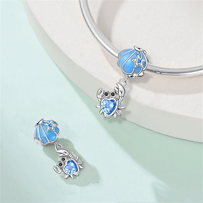 Original 925 prata esterlina encantos contas caranguejo azul lagosta vermelha encantos pingente para mulheres finas diy pulseira jóias presentes