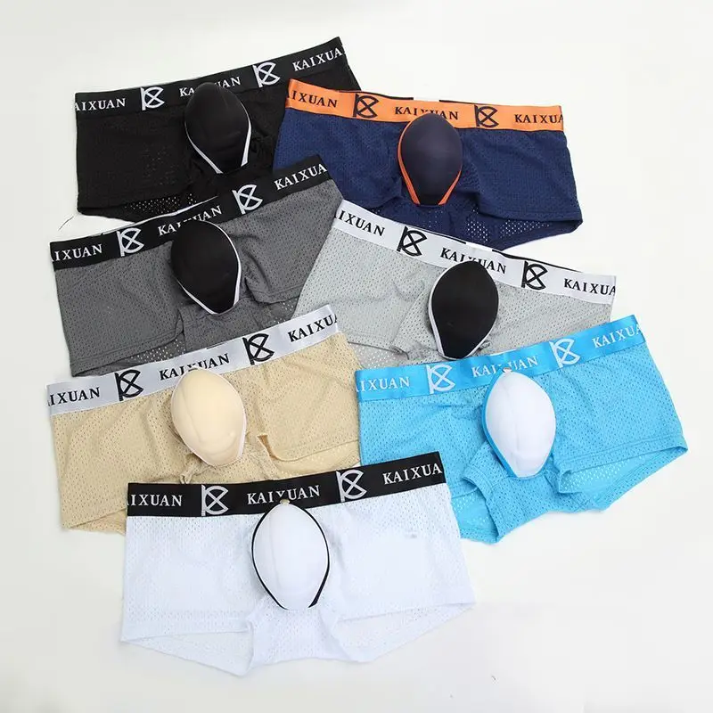 Open-hole Men's Underwear Ice Silk Boxer Underwear Summer Breathable Mesh Thin Hollowed-out Split Ultra-light Four Corners