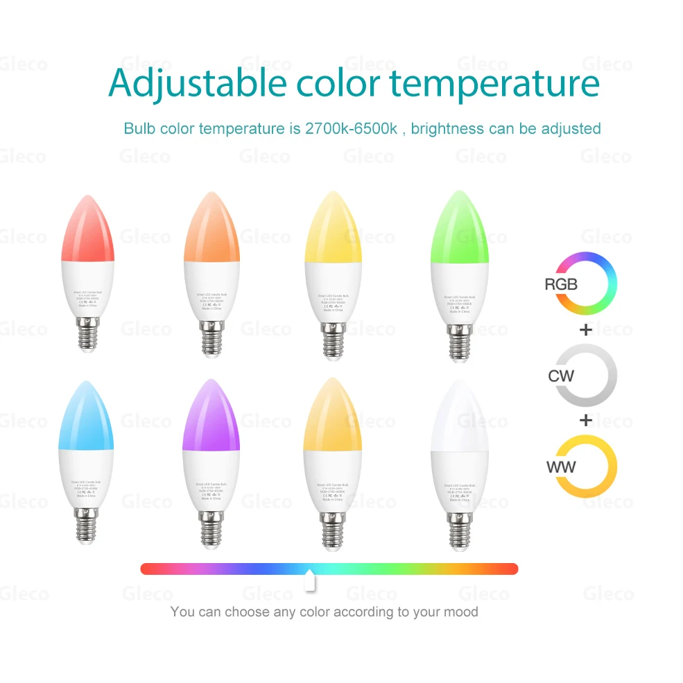 Bombilla LED inteligente E14 WiFi /Zigbee, lámpara de vela LED regulable RGBCW para aplicación Ewelink Alexa Google Home Yandex Alice Smartthings