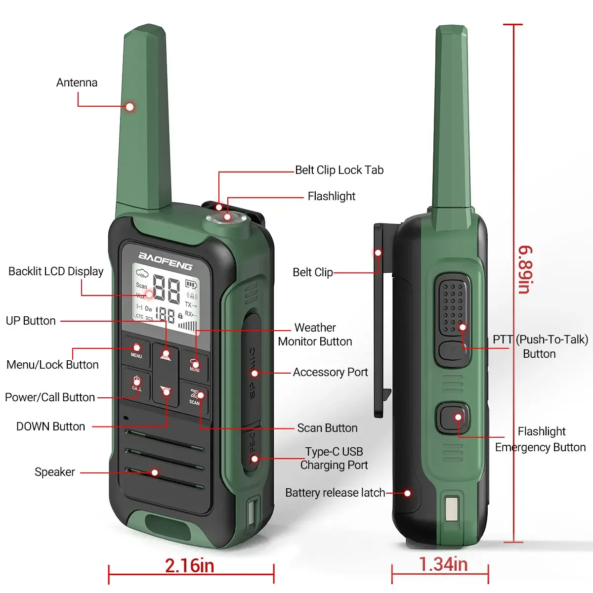 2PCS Baofeng F22 Long Range Walkie Talkie PMR/FRS Wiederaufladbare Typ-C Ladegerät Tragbare Zwei Weg Radio für Camping