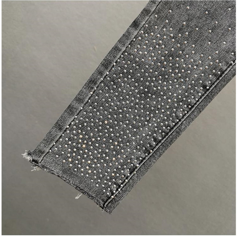 Pantalones vaqueros de mujer 2025, novedad de verano, elásticos, ajustados, industria pesada, pantalones pitillo de pie pequeño con diamantes calientes, pantalones vaqueros informales para mujer