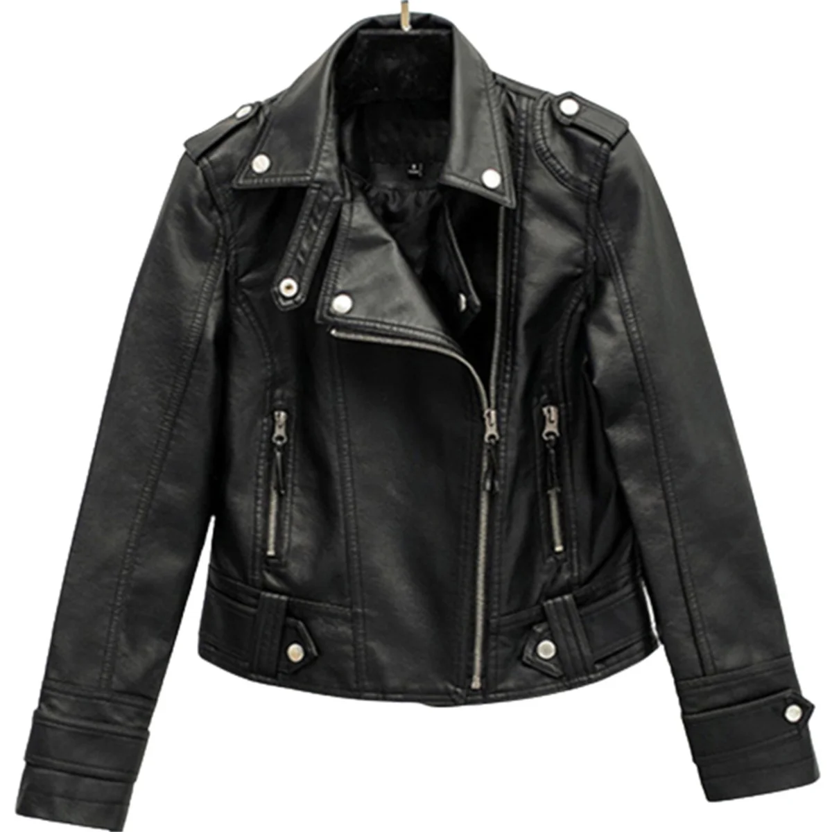 Moda jaqueta de couro feminina turn down collar casaco curto com zíper manga longa novo em jaquetas 2024 chique streetwear motocicleta topos