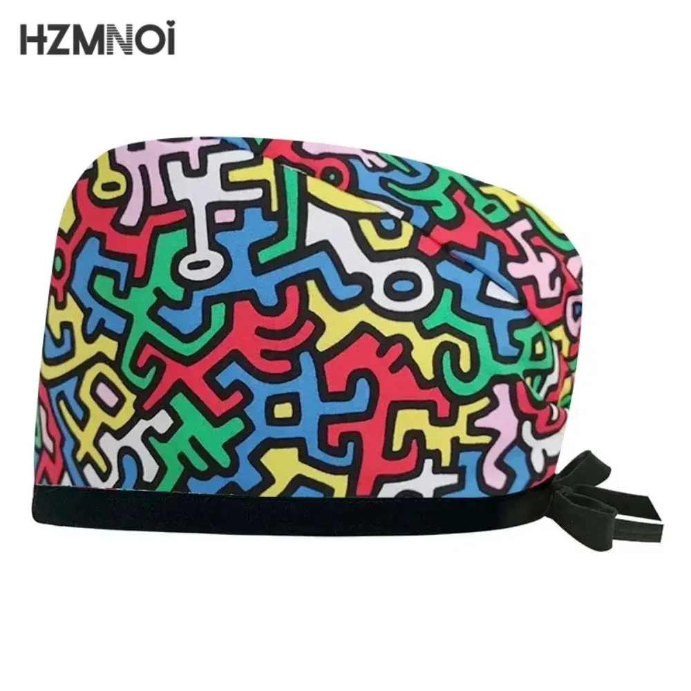 Medical Printing Pure Cotton Adjustable Nurse Caps Surgical Cap Women Pet Veterinary Scrub Hat Dentist Working Hat Surgery Caps