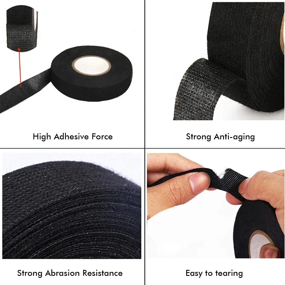 15 metros fita elétrica resistente ao calor fita adesiva de pano para cabo chicote de fios do carro tear largura 15mm dropshipping