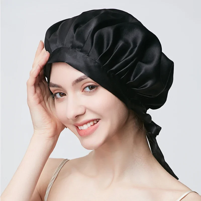 Nguyên Chất Lụa Tóc Bonnets Cho Nữ Ngủ Nắp Cao Cấp Natual Lụa Ngủ Nắp Đêm Bonnet Mũ Bảo Vệ Tóc Băng Đô Cài Tóc Turban Gọng Đầu áo Tắm Len