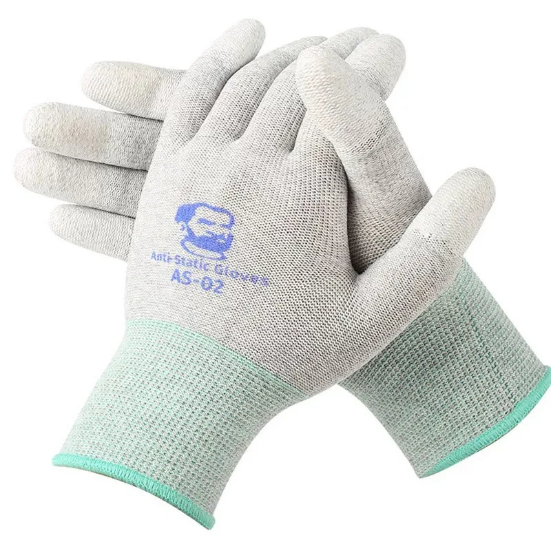 Gants mécaniques antidérapants en Fiber de carbone, élastiques AS02, pour réparation de pièces électroniques de téléphone, gants de protection antistatiques de taille L/M