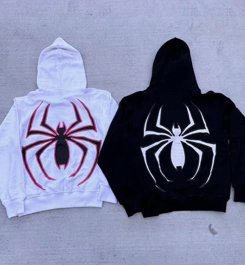 Hoodie de aranha com zíper completo para homens e mulheres, gráfico Harajuku, jaqueta extragrande, camisa capuz, roupas punk, moletom gótico, Y2K