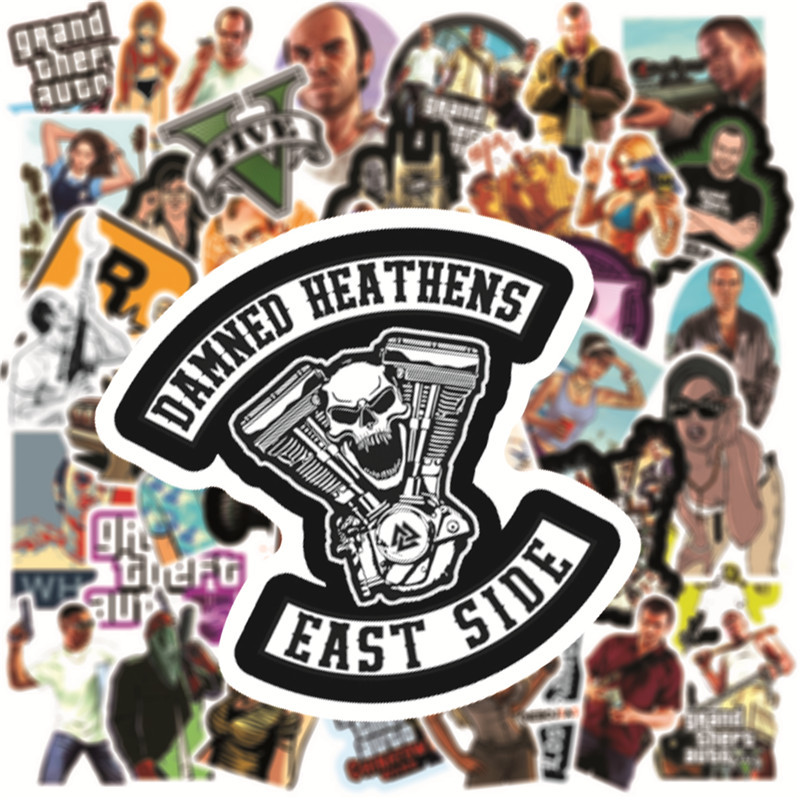 50 pçs jogo de tiro gta personagem adesivo para diário bagagem portátil ipad skate capacete adesivos à prova dwaterproof água