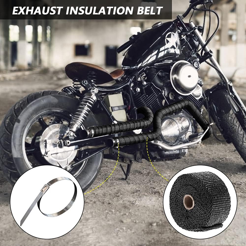 5 cm/5 M Motorrad Auspuff Wrap Schalldämpfer Thermische Band Hitzeschild Isolierung Systeme Mit Edelstahl Krawatten Motorrad Zubehör