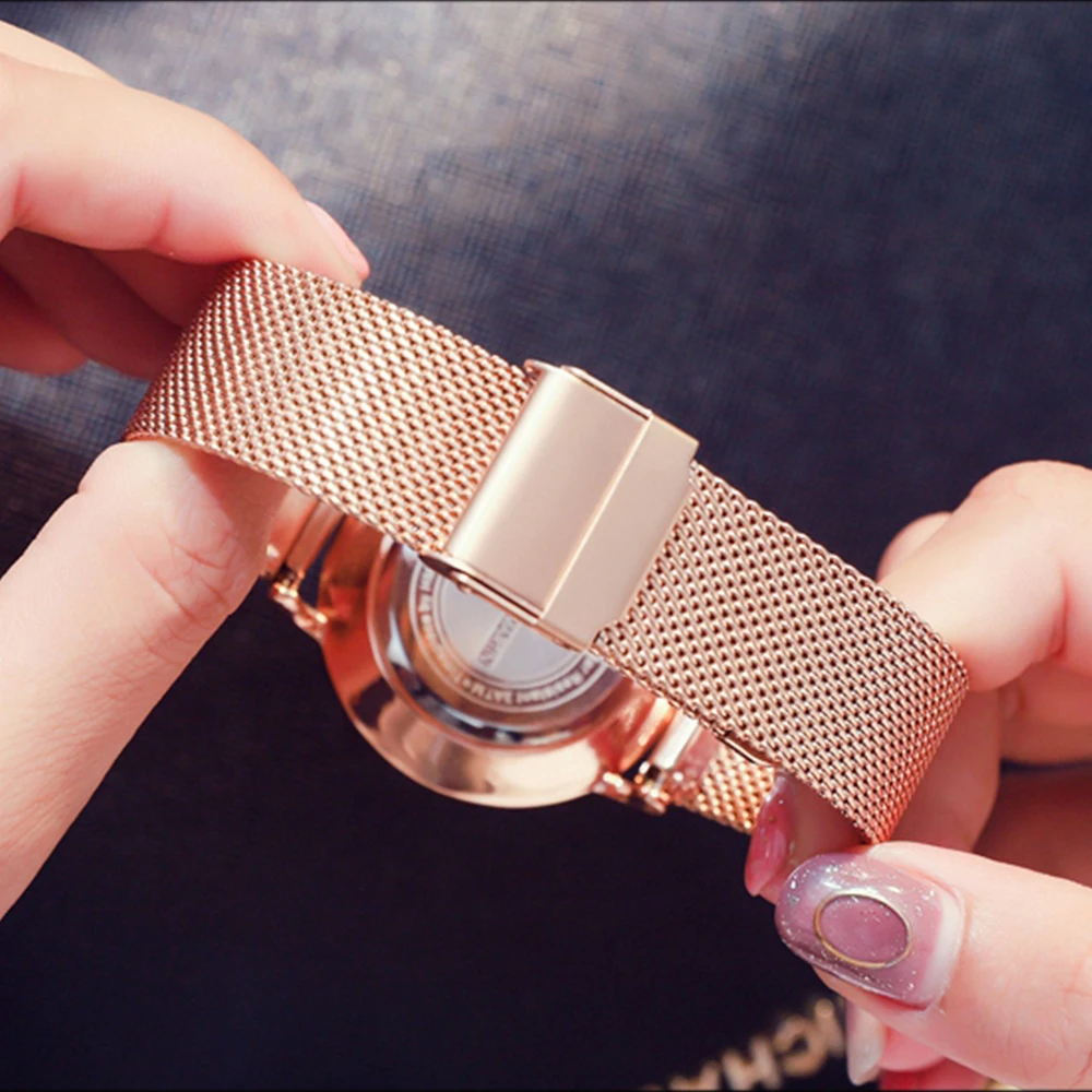 2023 nuevo reloj de pulsera para mujer 1 Juego movimiento de cuarzo japonés Simple oro rosa malla de acero inoxidable relojes para estudiantes reloj femenino