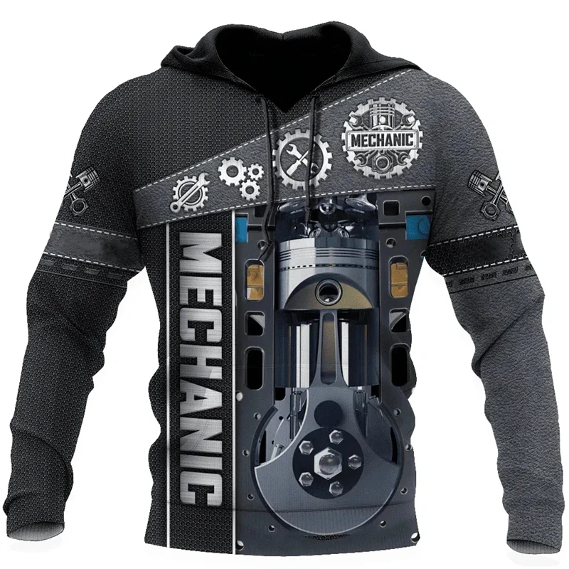 Sudaderas con capucha para hombre, camiseta Vintage, ropa para hombre, Tops con estampado 3d de mecánico, sudaderas con capucha informales de moda para calle, jerséis de gran tamaño