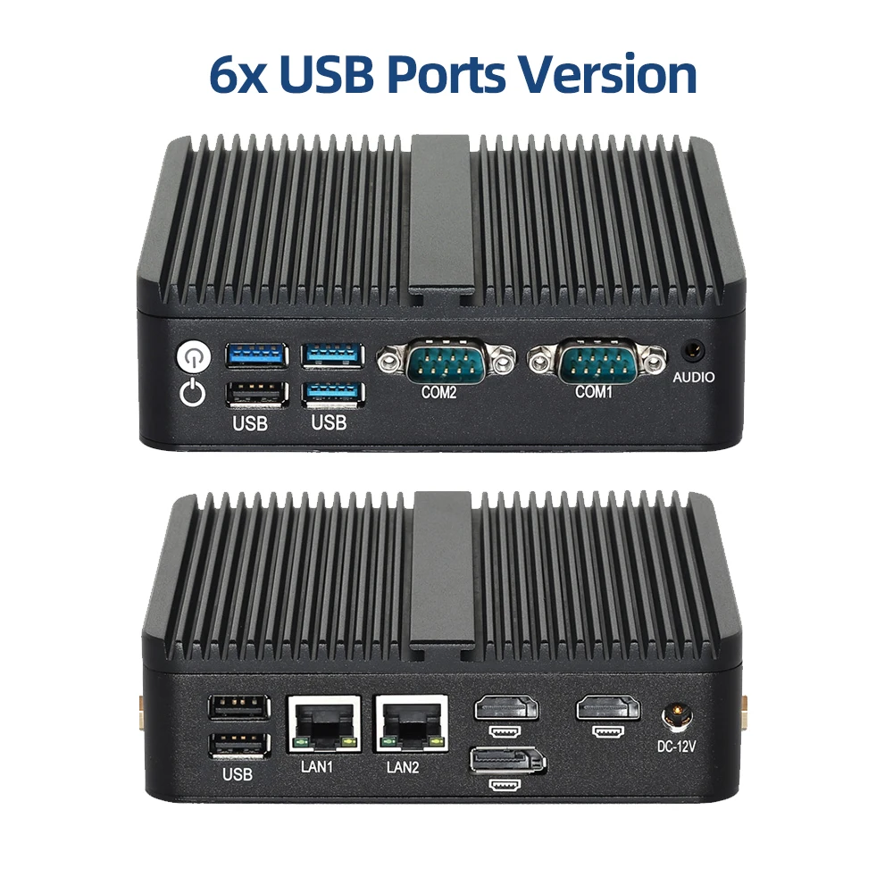 Mini PC Industrial Intel N100, 2 puertos serie RS232, 2 Gigabit Ethernet, 2x HDMI, 1xDP, compatible con pantalla de 3 pantallas Win10/11 Linux