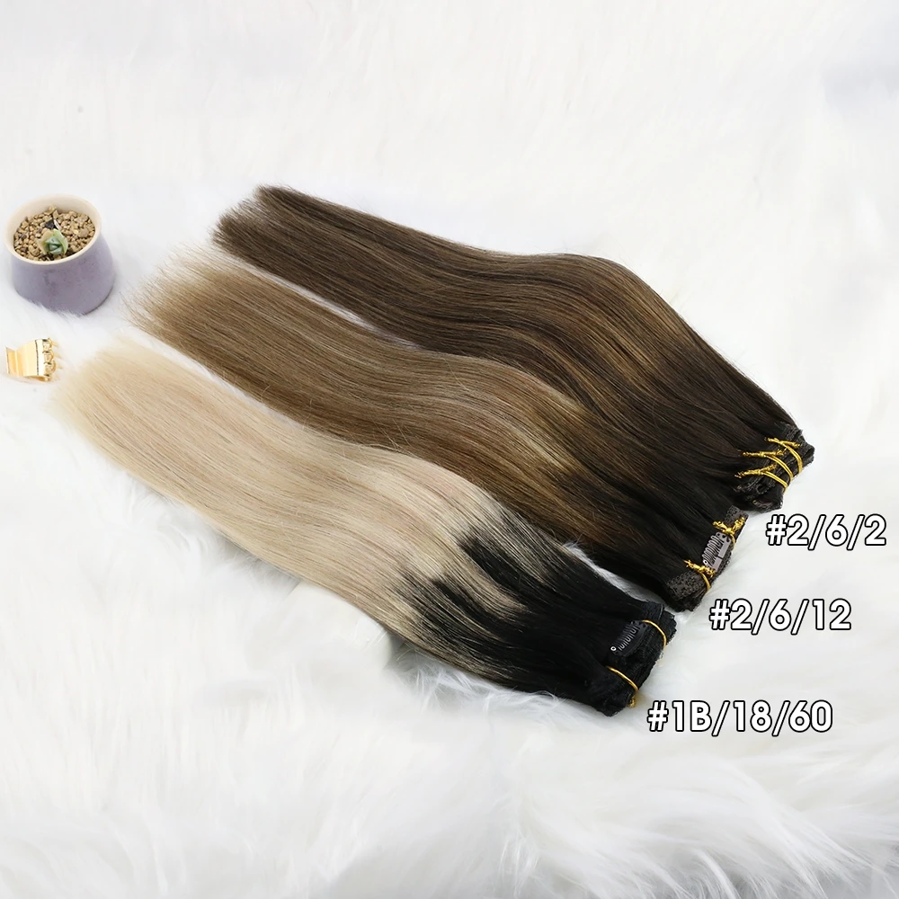 Ugeat Kẹp Trong Tóc Tóc Thật Remy Tóc Làm Nổi Bật Tóc Vàng Màu Toàn Đầu Balayage Bralizian Tóc 7 chiếc