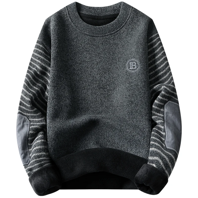 Herrenpullover Patchwork Rundhalspullover Fleece gefüttert Dicke warme Winterstrickwaren Modepullover Herrenbekleidung