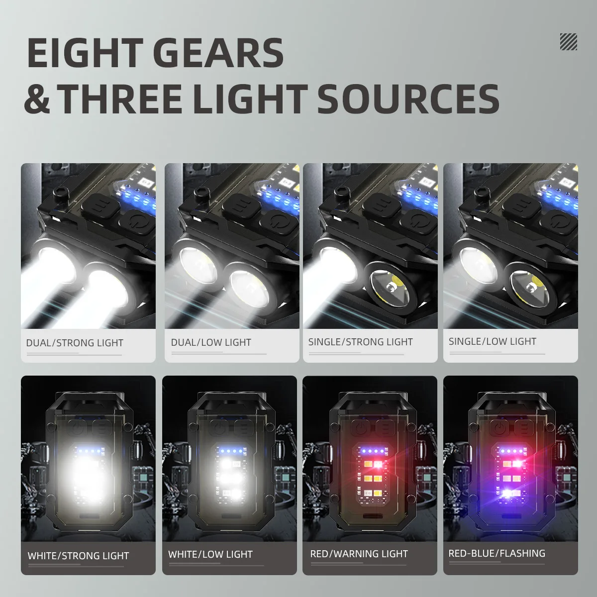 WARSUN Mini LED Flashlight SQ10 Rechargeable Keychain Torch Light with Clip Headlight for Outdoor Camping Hiking Emergency