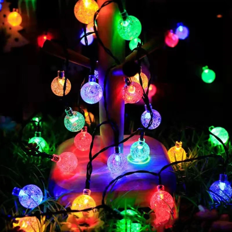 พลังงานแสงอาทิตย์คริสตัลบอล String Light 8 โหมด LED กันน้ําสวน Patio Yard Tree Fairy Light สําหรับคริสต์มาสงานแต่งงานตกแต่ง