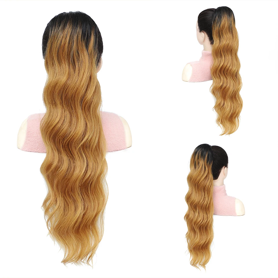 28 นิ้ว Drawstring CURLY หางม้า Extensions สังเคราะห์คลิปใน PONY TAIL สําหรับผู้หญิงสีดํายาวหยักปลอม Hairpieces สําหรับ Afro สาว