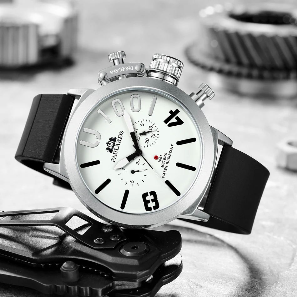 Automatic Self Wind Mechanical สายยางสีดําเงินเรือสีส้มสีฟ้าสีเหลืองสีเทาคลาสสิก U Men Big Face 50 มม.นาฬิกา