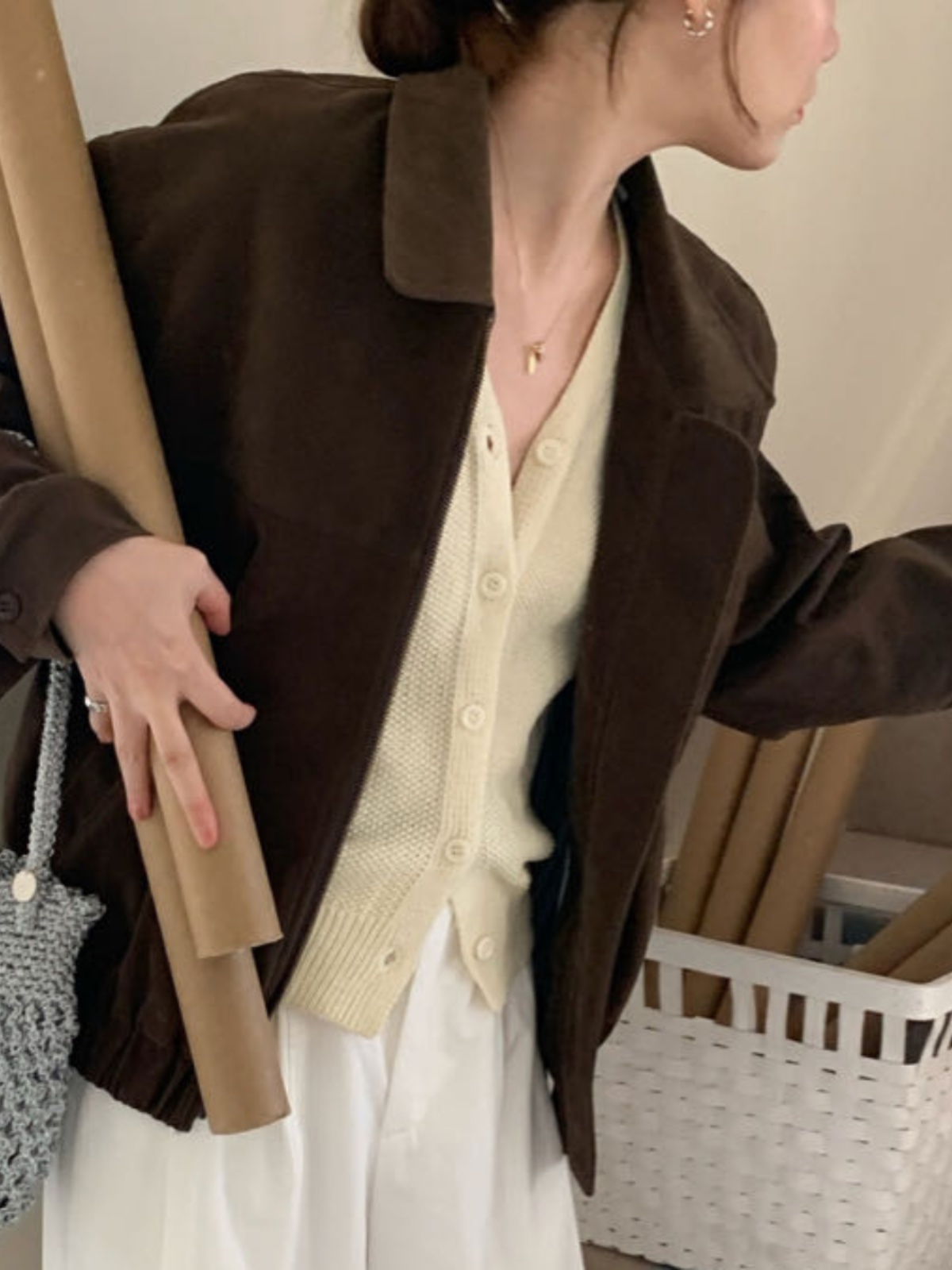 Jaqueta Curta de Veludo Retro de Alta Qualidade para Mulheres, Estilo Primavera-Outono, E, Solta, Versátil, Top Chic, ...