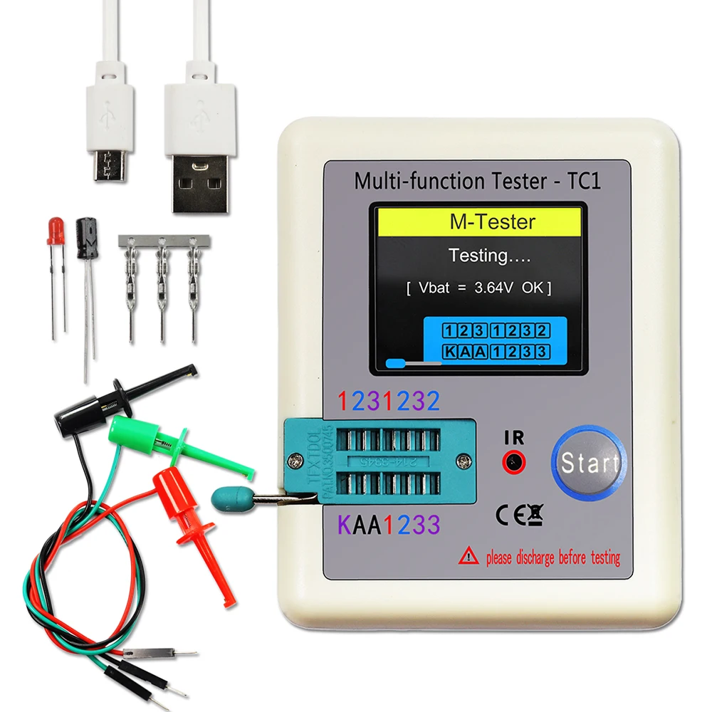 LCR TC1 1,8 pulgadas TFT LCD pantalla multímetro Transistor probador diodo triodo condensador resistencia medidor de prueba