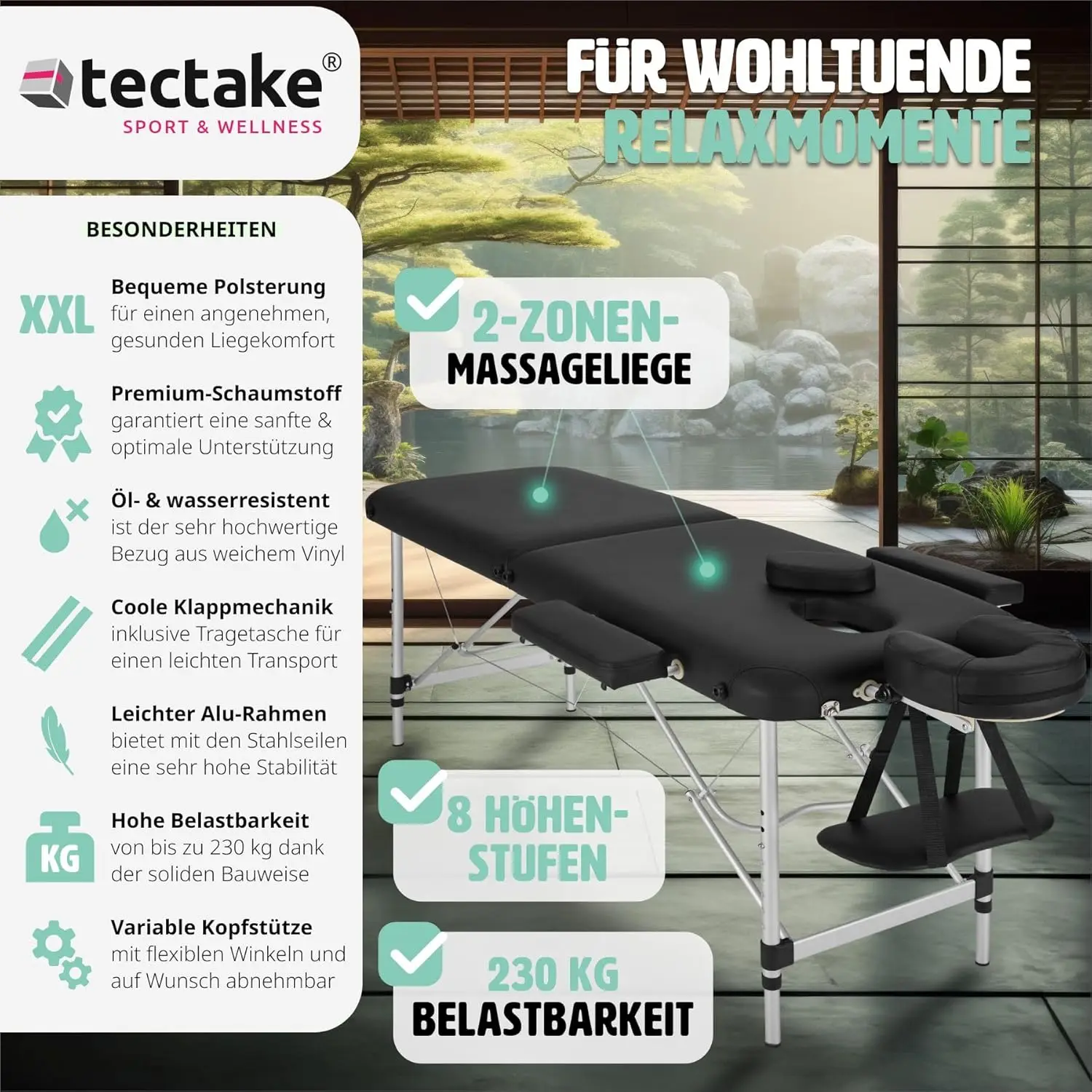 Table de Massage Pliante Professionnelle 2 Zones Aluminium Cosmetique Lit de Massage Table Esthetique Tatouage Portable avec Repose Bras, Housse de Transport Incluse