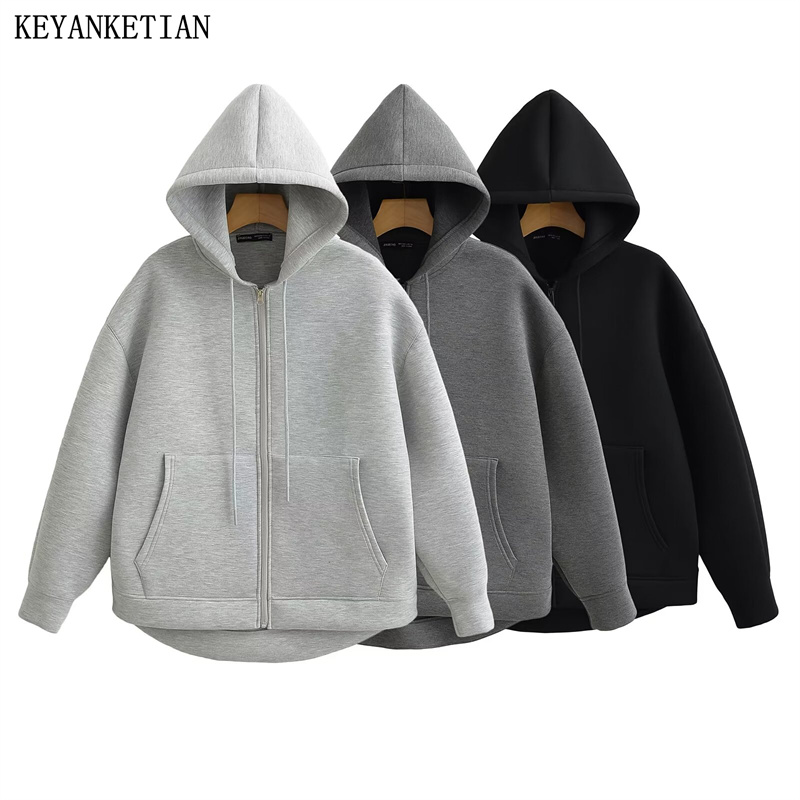 KEANKETIAN-Sudadera con capucha y cremallera para mujer, estilo Unisex, dos bolsillos, sudaderas holgadas de gran tamaño, prendas de vestir exteriores, novedad de invierno