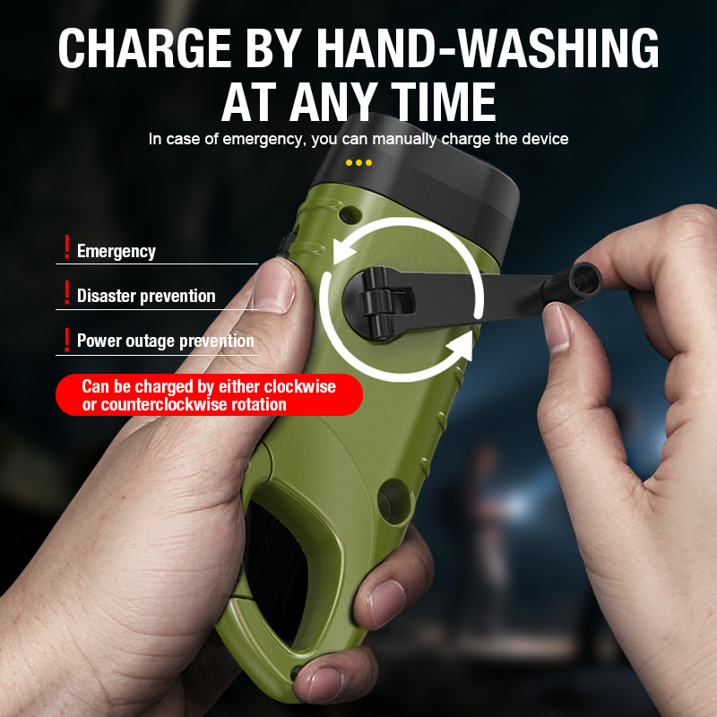 New upgrade 3LED Portable Outdoor Hand Crank Solar Powered Flashlight For Fishing Hiking With Folding Buckle Emergency Lamp