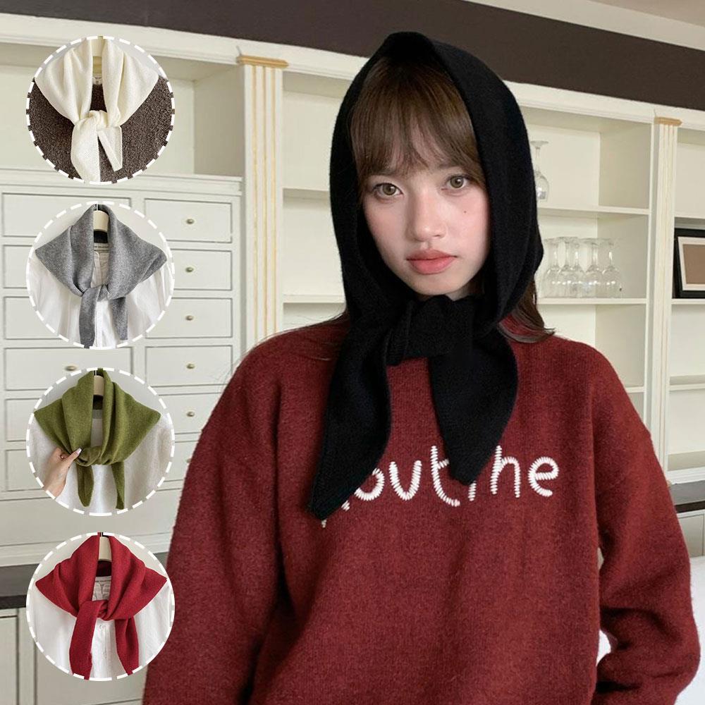 Новый шерстяной вязаный шарф, многофункциональный теплый треугольный шарф, женский платок, зимний теплый вязаный шейный платок, повязка для волос