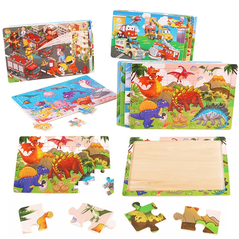 ใหม่ 30 ชิ้นปริศนาไม้การ์ตูนสัตว์ Tangram ไม้ 3d ปริศนา Montessori ของเล่นเพื่อการศึกษาสําหรับของขวัญเด็ก