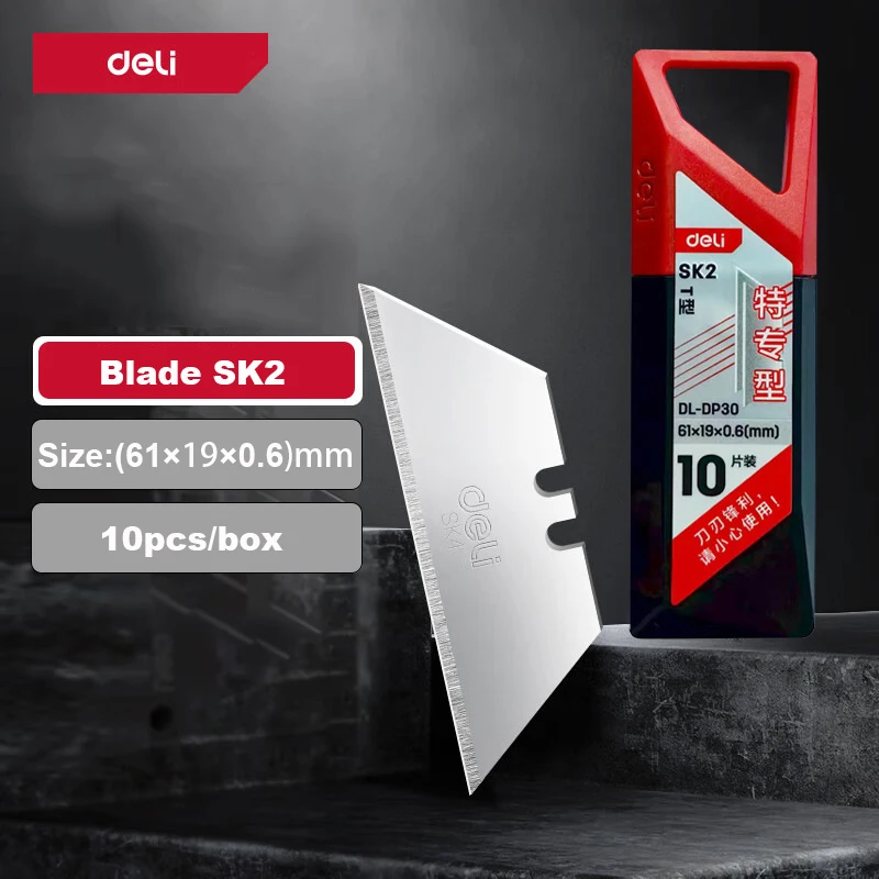 Deli 10 Cái/hộp Dao Lưỡi Dao 19Mm Rộng SK5 Kim Loại Tiện Ích Lưỡi Dao Cho Nhà Trường Thủ Công Hộp Giấy Cắt hình Thang Lưỡi Dao