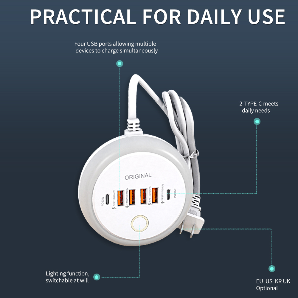 50W USB Mobile Phone Charger Multi Ports Power Strip Socket Type C Fast Charging Wall Charger Wall Adapter For iPhone 16 Xiaomi