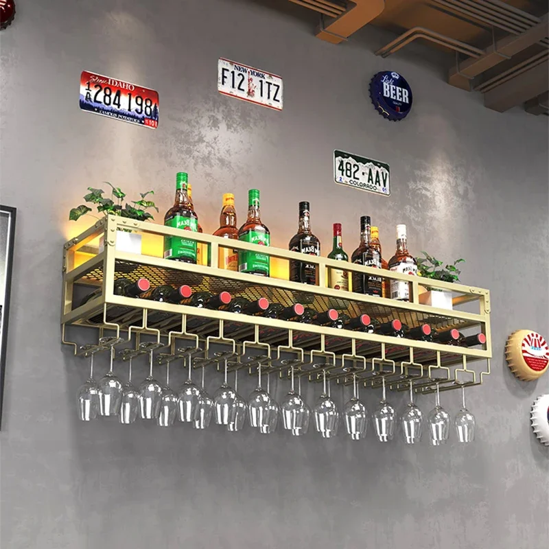 Bar Metall Weinregal Display Wandmontage Club Getränk Keller Weinschränke Kommerzielles Restaurant Adega Barzinho Küchenmöbel