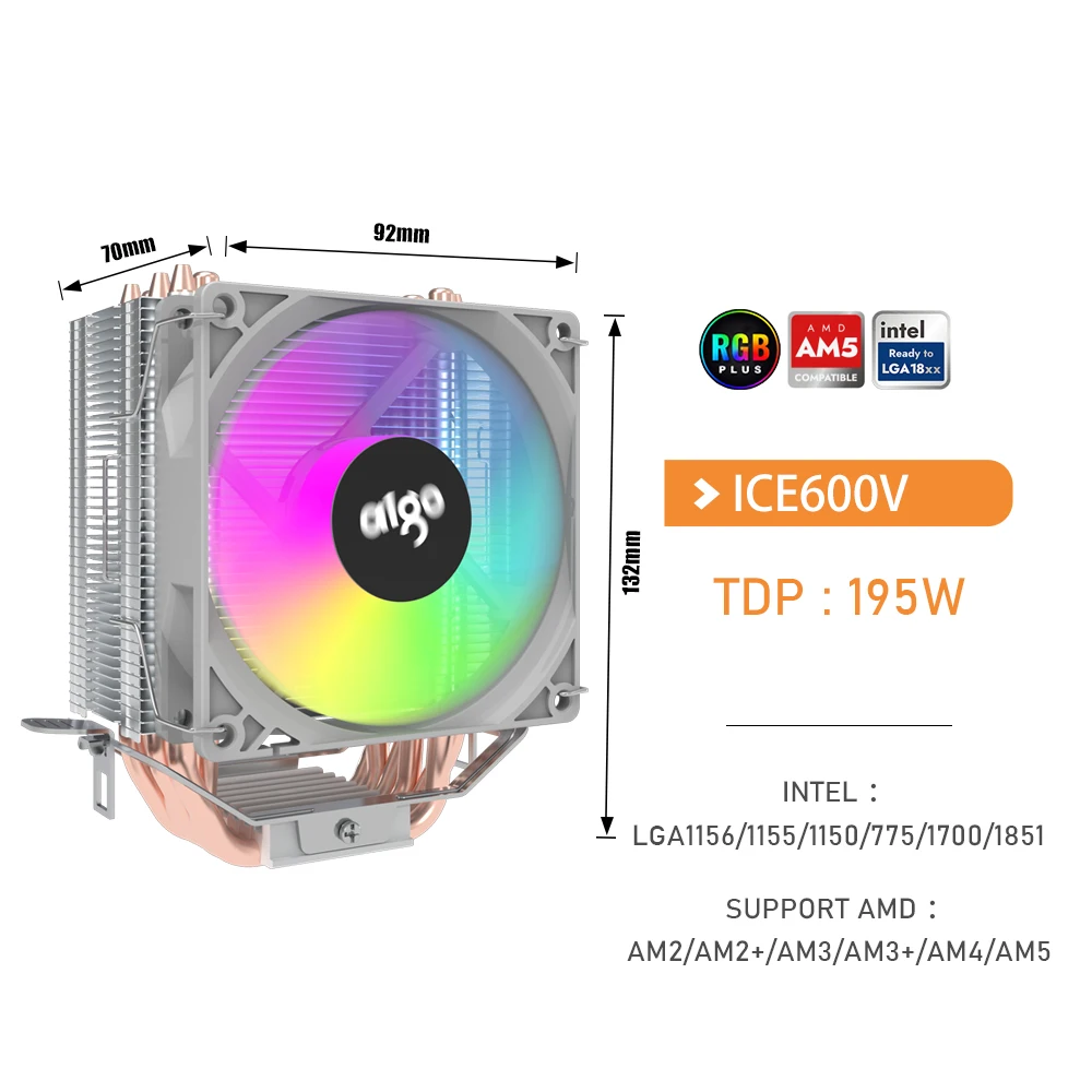 Aigo ICE CPU Cooler 2 4 6 Tubi di Calore PC Radiatore PWM 3PIN 90mm CPU Raffreddamento Ventola Rgb Silenzioso Per Intel 1700 1150 1156 1366 1155 AMD