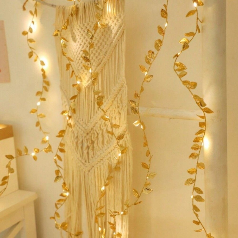 20/50/100LEDs Golden Silver Tiny Leaves Fairy Light Battery Powerd Artificial Plant Garland Vine Lights for Wedding Home Party