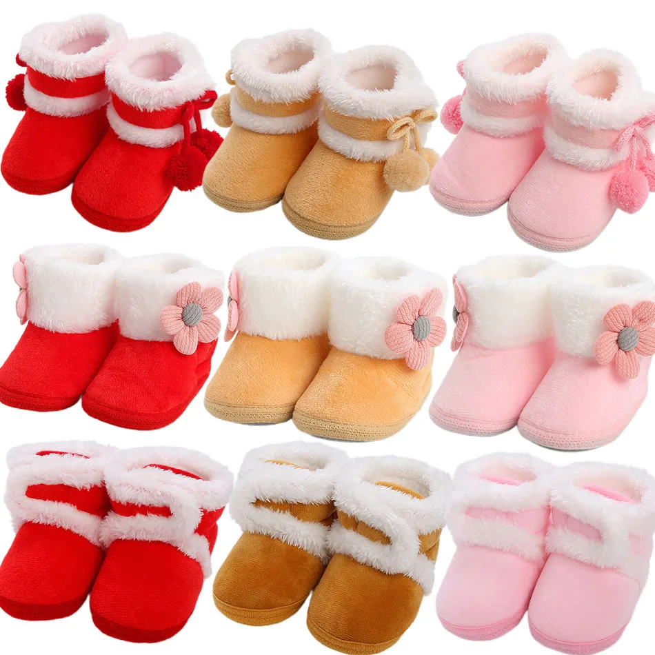 Botas de Navidad antideslizantes y cálidas para bebé, zapatos de cuna de lana de invierno con suela suave para niños y niñas, zapatillas para primeros pasos