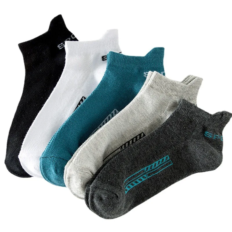 HSS 5 Paar Herrensocken aus Bio-Baumwolle, Knöchel, atmungsaktives Mesh, Sportsocken, lässig, sportlich, Sommer, dünn, kurze Socken, Übergröße, EU40–46
