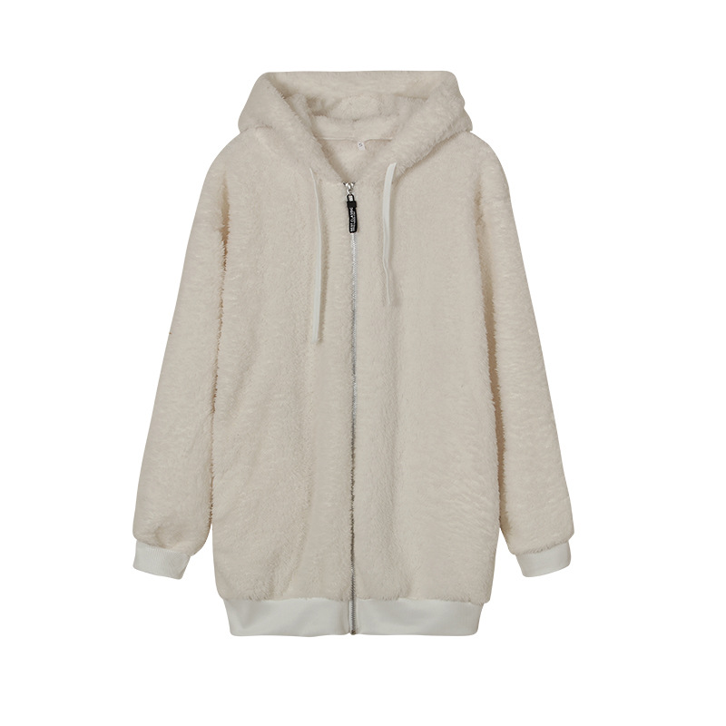 Nuevo estilo, abrigo de moda de invierno para mujer, ropa informal con capucha y cremallera para mujer, chaqueta de lana de Cachemira para mujer, abrigos de Color sólido para mujer