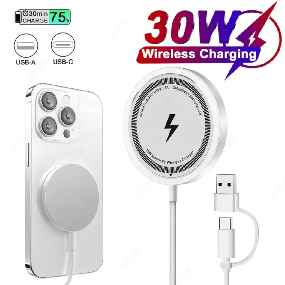 Almohadilla de carga inalámbrica magnética de 30W para Macsafe iPhone 16 15 14 13 Pro Max Mini USB A PD soporte de carga inalámbrica rápida cargadores magnéticos