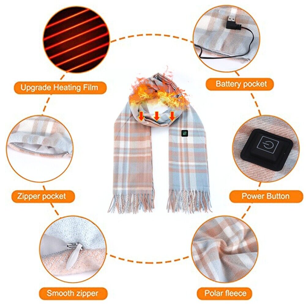 Intelligenter, elektrisch beheizter Schal, Winter-Halswärmer, Schal, USB, für Herren/Damen, 3-Gang-Fleece-Schal