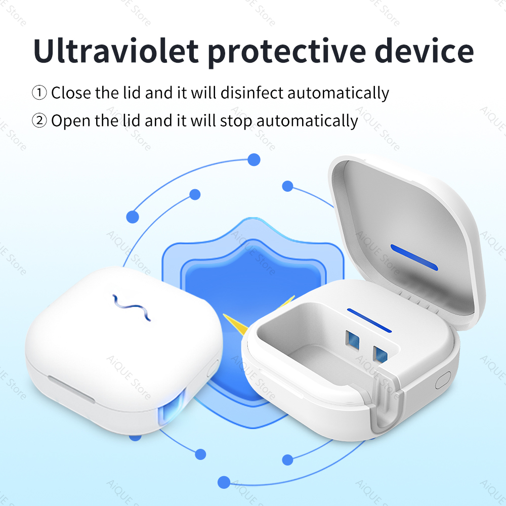 AiQUE 99.99% Sterilization Shell 280nm UV Toothbrush Sterilizer Mini Portable 350mAh Rechargeable Travel Case Bathroom