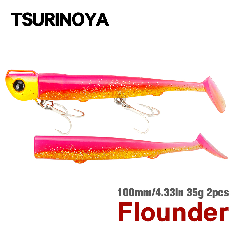 TSURINOYA 110Mm 35G Dài Đúc Đầu Jig T Đuôi Mềm Dụ Bộ 2 Chiếc Đuôi Cá Bơn Rong Câu Cá dụ Đánh Chìm Lớn Mồi Câu