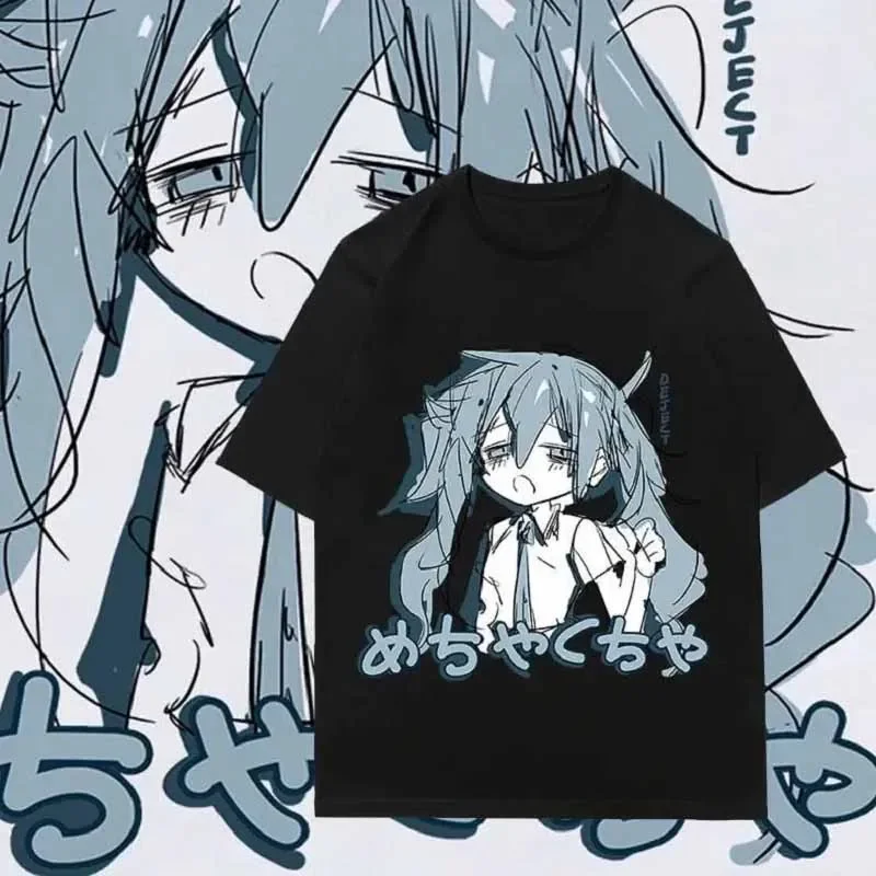 Japonês y2k anime feminino camiseta de algodão solto streetwear casual camisetas tamanho grande de manga curta hip-hop harajuku topos roupas femininas