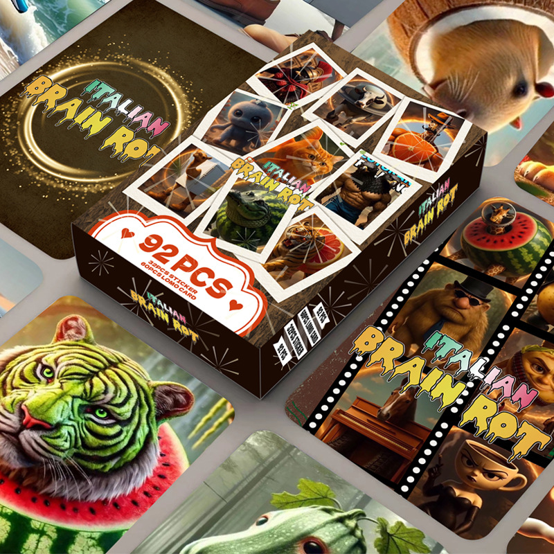 92PCS Italiaanse Brainrot Kaarten met Stickers Tung Tung Sahur Tralalero Tralala Collectible Kaarten Klassieke Speelgoed Verjaardagscadeautjes