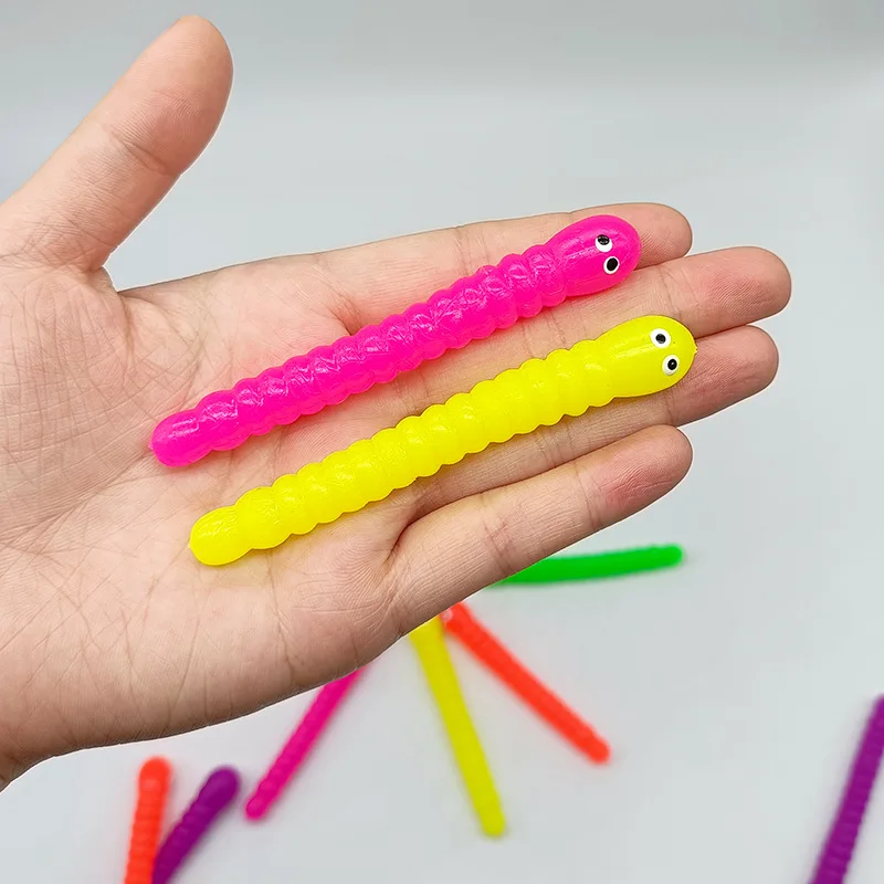 5PCS สี Caterpillar ดึงหนอนก๋วยเตี๋ยว Fidget ของเล่นยืด TPR เชือก Anti Stress String ความเครียดบรรเทาออทิสติก Vent ของเล่น